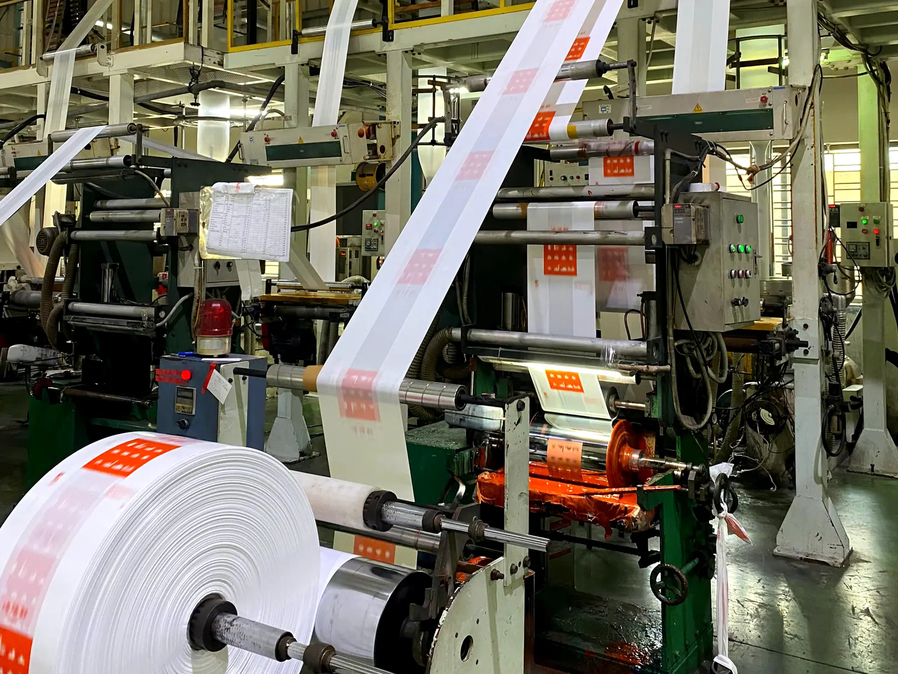 Printed film running through the printing unit